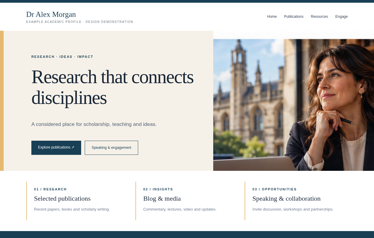 Cambridge-inspired homepage design preview